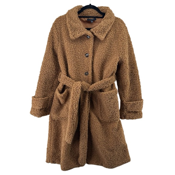 21 Saints Jackets & Blazers - 21 Saints Longline teddy faux fur belted Sherpa jacket in brown women’s Large